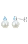 Delmar Freshwater Pearl & Aquamarine Drop Earrings In Sky Blue Topaz