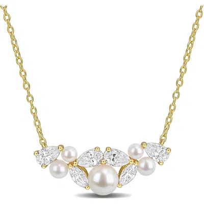 Delmar Freshwater Pearl & Cubic Zirconia Cluster Necklace In White Gold