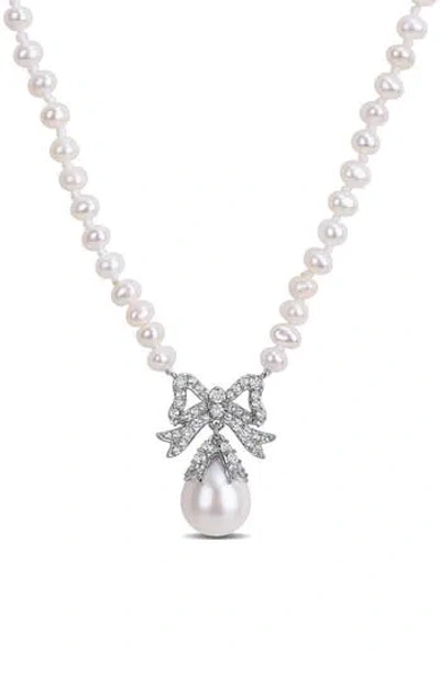 Delmar Freshwater Pearl Bow Pendant Necklace In White