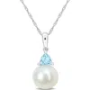 Delmar Freshwater Pearl Pendant Necklace In Sky Blue Topaz