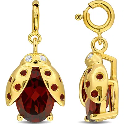 Delmar Garnet & White Topaz Ladbug Charm In Red