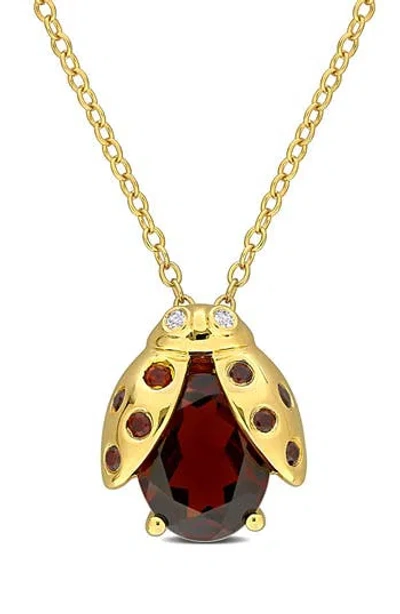 Delmar Garnet & White Topaz Ladybug Pendant Necklace