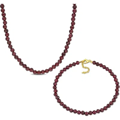 Delmar Garnet Beaded Necklace & Bracelet Set In Burgundy