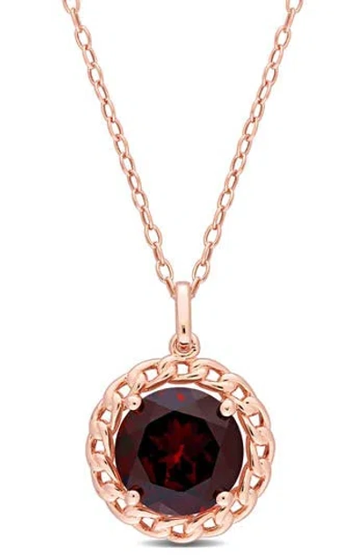 Delmar Garnet Halo Pendant Necklace In Gold