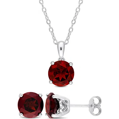 Delmar Garnet Solitaire Pendant Necklace & Stud Earrings Set In Metallic