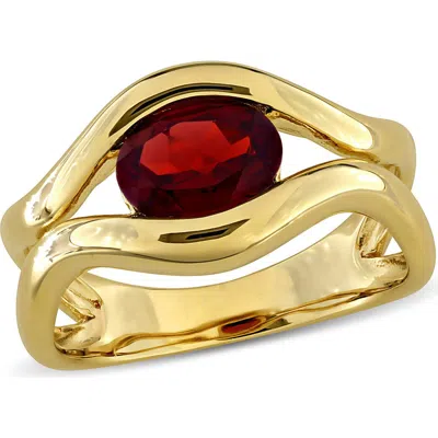 Delmar Garnet Solitaire Wavy Band Ring In Red