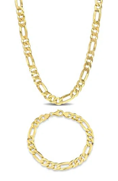 Delmar Gender Inclusive 8.9mm Flat Figaro Chain Necklace & Bracelet Set In Gold