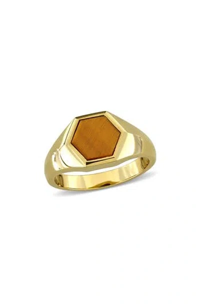 Delmar Gender Inclusive Tiger's Eye Hexagon Ring In Brown