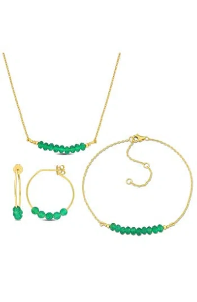Delmar Green Onyx Beaded Hoop Earrings, Bracelet & Necklace Set In Pattern