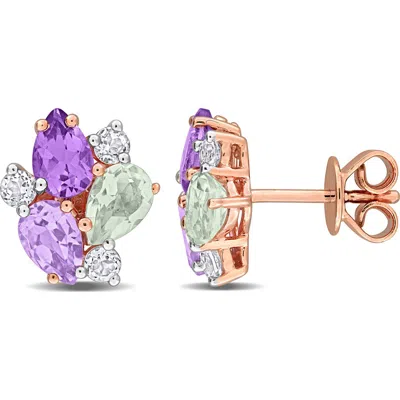 Delmar Green Quartz Amethyst & White Topaz Cluster Stud Earrings In Purple