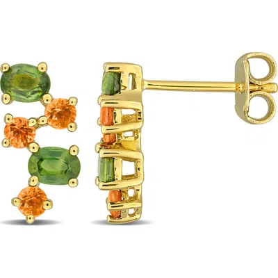 Delmar Green Sapphire & Orange Sapphire Stud Earrings In Metallic