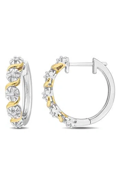 Delmar Half Twist Diamond Hoop Earrings In Silver/gold