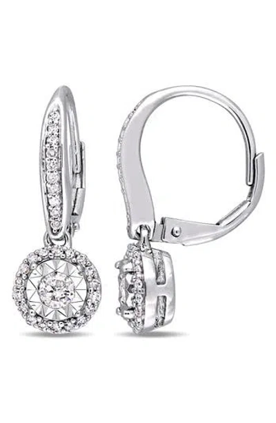 Delmar Halo Diamond Drop Earrings In Metallic