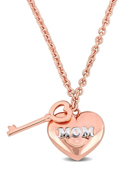 Delmar Heart & Key Charm Pendant Necklace In Pink