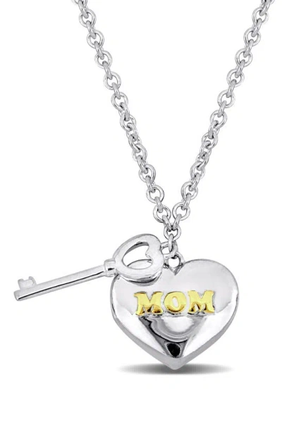 Delmar Heart & Key Charm Pendant Necklace In Metallic