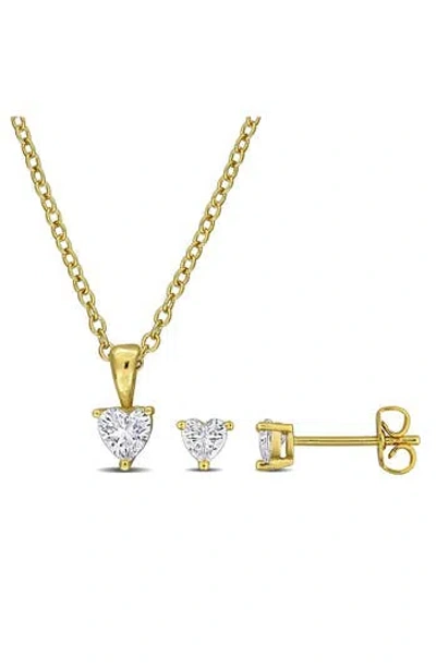 Delmar Heart Cut Cubic Zirconia Earrings & Necklace Set In Gold