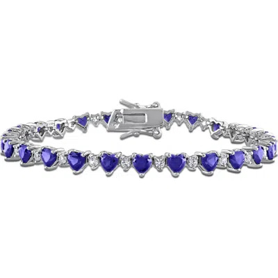 Delmar Heart Cut Lab Created Blue Sapphire & White Sapphire Tennis Bracelet