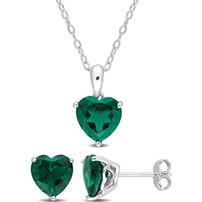 Delmar Heart Cut Lab Created Emerald Solitaire Pendant Necklace & Stud Earrings Set In Pattern