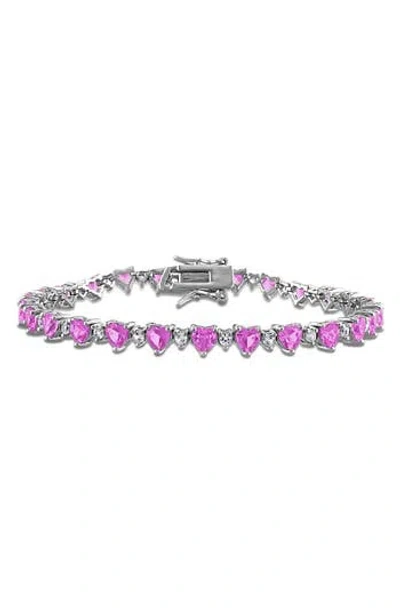 Delmar Heart Cut Lab Created Pink Sapphire & White Sapphire Tennis Bracelet In Neutral