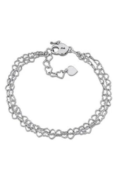 Delmar Heart Link Double Strand Bracelet In Metallic