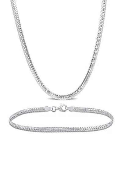 Delmar Herringbone Chain Bracelet & Necklace Set, 2mm In Metallic