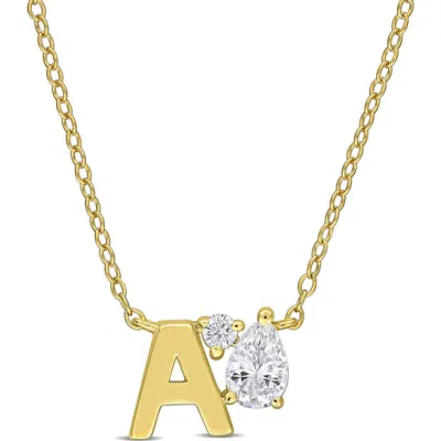 Delmar Initial Lab Created White Sapphire Pendant Necklace In Yellow Gold A