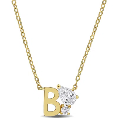 Delmar Initial Lab Created White Sapphire Pendant Necklace In Yellow Gold B