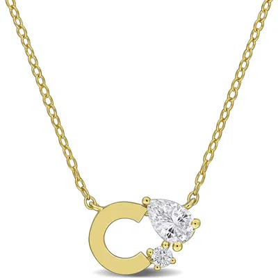 Delmar Initial Lab Created White Sapphire Pendant Necklace In Yellow Gold C