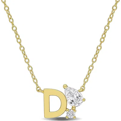 Delmar Initial Lab Created White Sapphire Pendant Necklace In Yellow Gold D