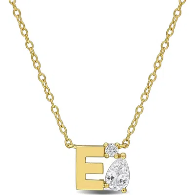 Delmar Initial Lab Created White Sapphire Pendant Necklace In Yellow Gold E