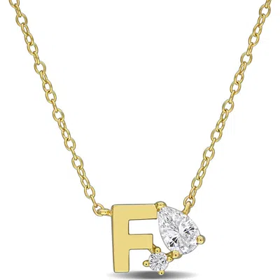 Delmar Initial Lab Created White Sapphire Pendant Necklace In Yellow Gold F