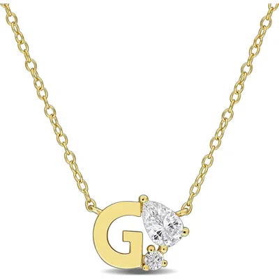 Delmar Initial Lab Created White Sapphire Pendant Necklace In Yellow Gold G