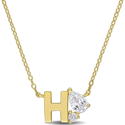 Delmar Initial Lab Created White Sapphire Pendant Necklace In Yellow Gold H