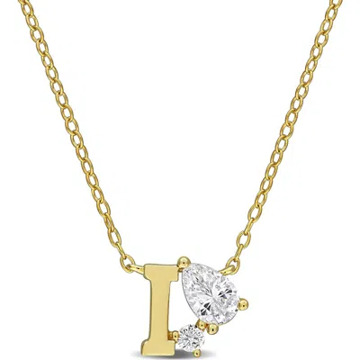 Delmar Initial Lab Created White Sapphire Pendant Necklace In Yellow Gold I