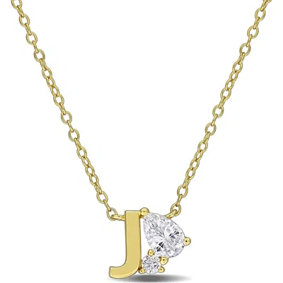 Delmar Initial Lab Created White Sapphire Pendant Necklace In Yellow Gold J