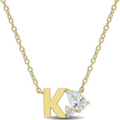 Delmar Initial Lab Created White Sapphire Pendant Necklace In Yellow Gold K