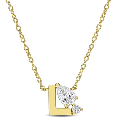 Delmar Initial Lab Created White Sapphire Pendant Necklace In Yellow Gold L