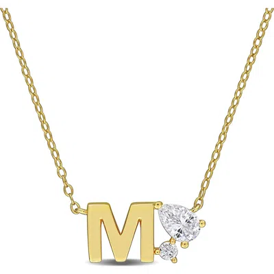 Delmar Initial Lab Created White Sapphire Pendant Necklace In Yellow Gold M