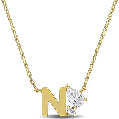 Delmar Initial Lab Created White Sapphire Pendant Necklace In Yellow Gold N