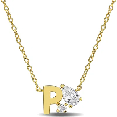 Delmar Initial Lab Created White Sapphire Pendant Necklace In Yellow Gold P