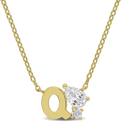 Delmar Initial Lab Created White Sapphire Pendant Necklace In Yellow Gold Q