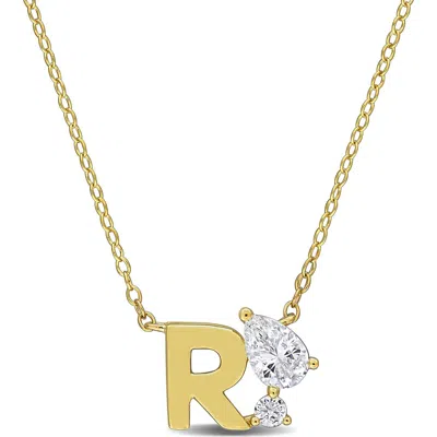 Delmar Initial Lab Created White Sapphire Pendant Necklace In Yellow Gold R
