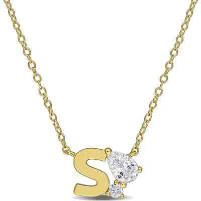 Delmar Initial Lab Created White Sapphire Pendant Necklace In Yellow Gold S