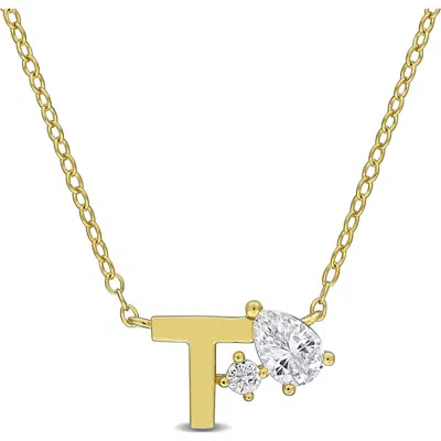 Delmar Initial Lab Created White Sapphire Pendant Necklace In Yellow Gold T