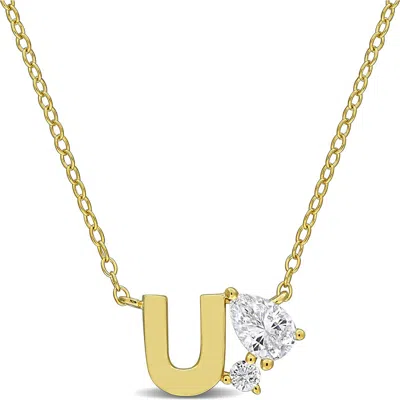 Delmar Initial Lab Created White Sapphire Pendant Necklace In Yellow Gold U