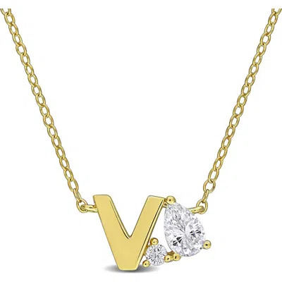 Delmar Initial Lab Created White Sapphire Pendant Necklace In Yellow Gold V