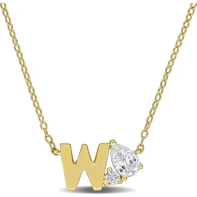 Delmar Initial Lab Created White Sapphire Pendant Necklace In Yellow Gold W