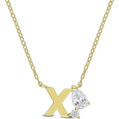 Delmar Initial Lab Created White Sapphire Pendant Necklace In Yellow Gold X