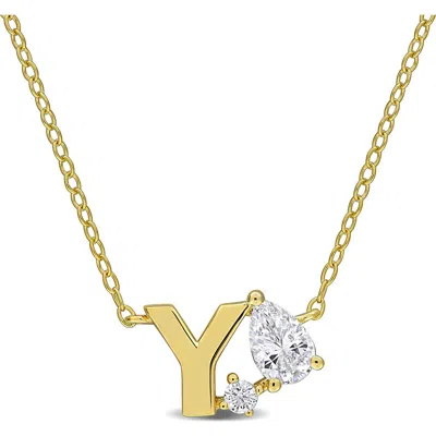 Delmar Initial Lab Created White Sapphire Pendant Necklace In Yellow Gold Y