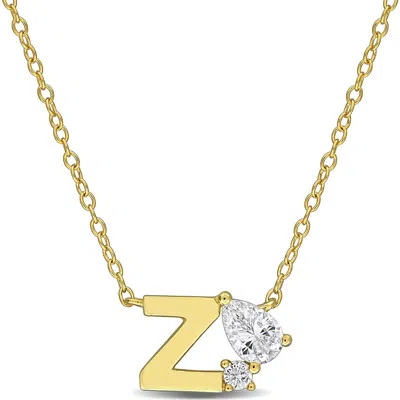 Delmar Initial Lab Created White Sapphire Pendant Necklace In Yellow Gold Z